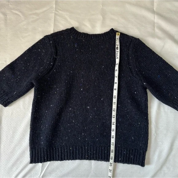 Theory Short Sleeve Speckled Wool Sweater Navy Blue Size Large - Picture 3 of 10